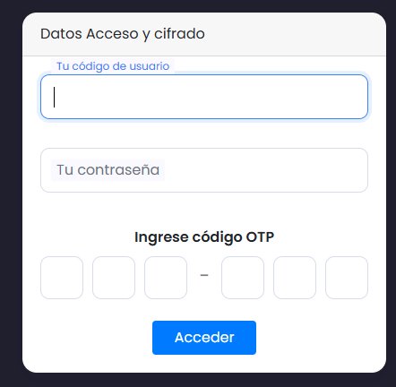 Acceso con doble factor · Código de usuario, contraseña y OTP de 6 dígitos